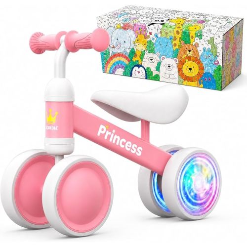 BEKILOLE 1 Year Old Girl Gifts Baby Balance Bike 1st Birthday Girl Gift with LED Light Up Wheels for 12-24 Months Toddlers - ASTM Certified 2-Minute Assembly Pink First Ride On Training Toy