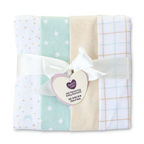 Parent's Choice Star and Moon Cotton Flannel Receiving Blankets, 4 Pack
