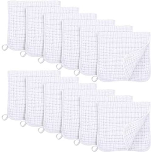 Muslin Burp Cloths for Baby 100% Cotton Burping Cloths for Boys Girls Large 20''X10'' Extra Soft and Absorbent 12 Pack - White