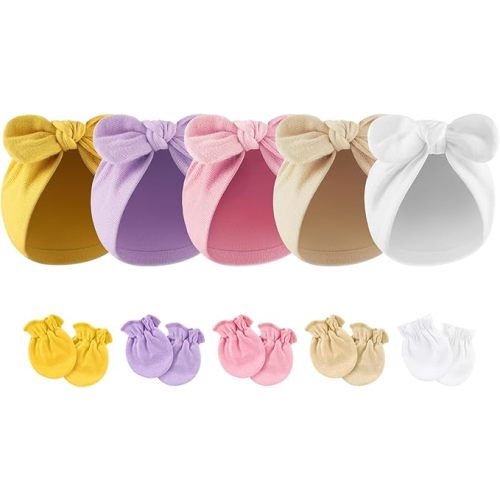 Newborn Baby Girl Hats with Bow Cotton Toddler Infant Beanie Cap Newborn Hospital Hats for Baby Girl Kid 0-12 Months