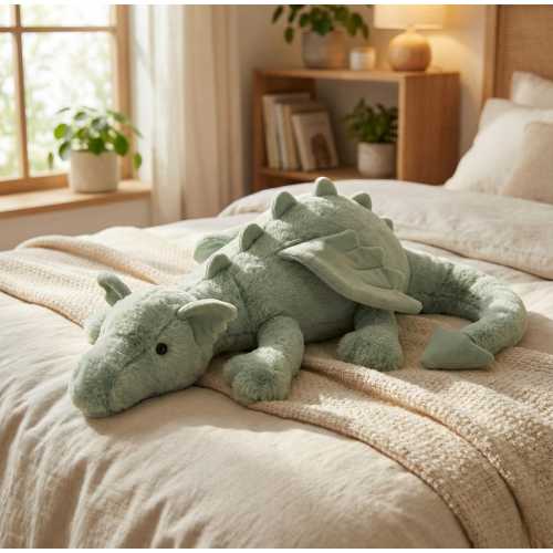 Long Green Dragon Plush Toy with Wings – Soft Stuffed Dragon Pillow, Cute Fantasy Doudou Plush, Cozy Gift for Kids & Adults