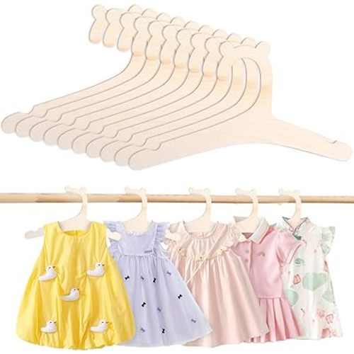 10Pcs Wooden Baby Hangers, Wood Toddler Clothes Hangers with Cute Bear Ears, 9-inch Non-Slip Newborn Infant Hanger for Children, Kids Clothes, Pants, Coats, Suits, Jackets
