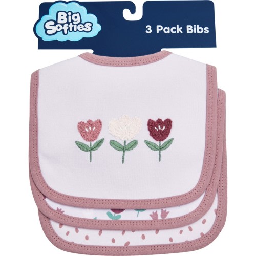 Big Softies Baby Newborn Bibs 3 Pack - Tulip - Size Onesize