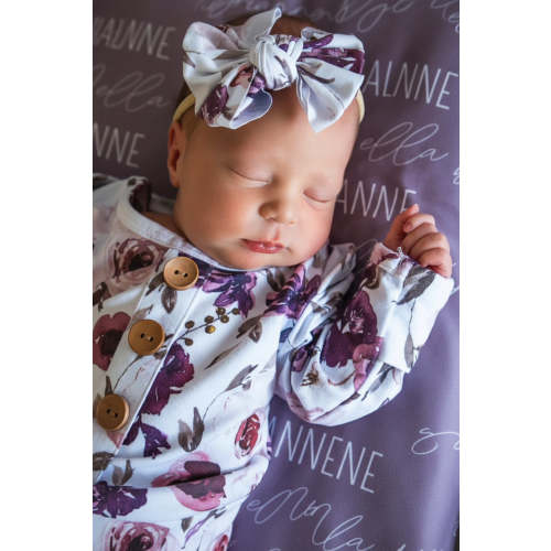 Demi's Dusty Purple Floral Newborn Baby Knot Gown & Hat Set
