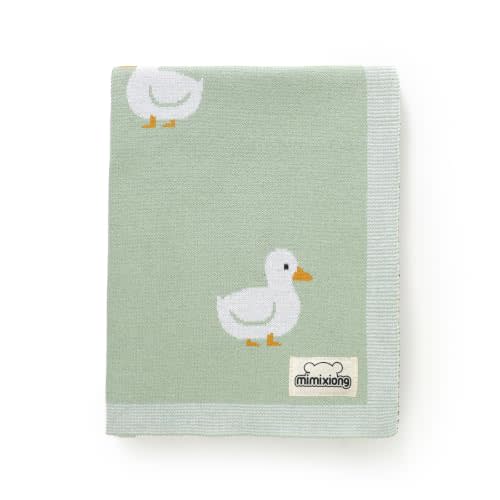 Baby Blanket Knit Receiving Boys Girls Cute Duck Blanket | Soft Cotton Neutral Blanke for Swaddle Crib Stroller 30x40 Inch Sage green