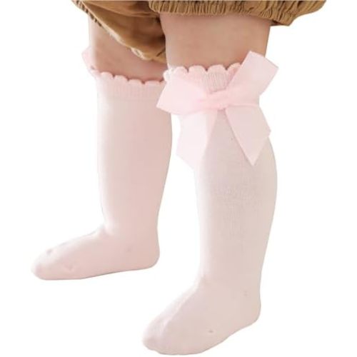 Baby Knee High Socks Newborn Ruffle Bow Socks Infant Long Sock Toddler Girls Uniform Stockings
