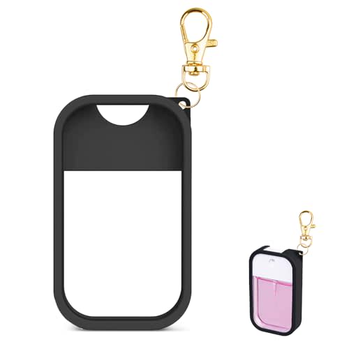 Silicone Case Compatible with Touchland Hand Sanitizer Spray, Protective Case with Keychain for Power Mist and Glow Mist 1 fl oz, Hand Sanitizer Spray Accessory (Black, 1 Pack)