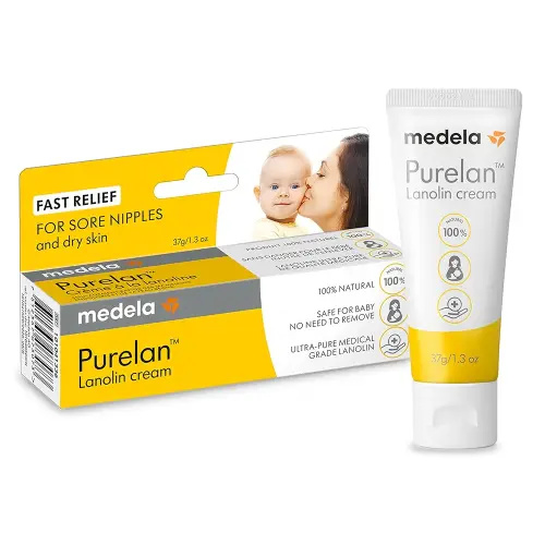 Medela Purelan Lanolin Nipple Cream, Fast Relief for Sore Nipples & Dry Skin During Breastfeeding, Safe for Breastfeeding Baby, Natural, Hypoallergenic, Fragrance-Free, 37g