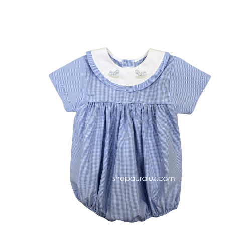 Auraluz Boy Bubble...Blue micro check w/round collar and embroidered r – AURALUZ
