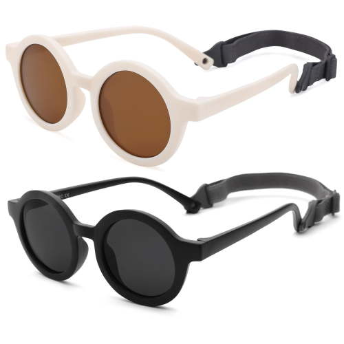 Baby Polarized Round Sunglasses Flexible Rubber Shades with Strap for Toddler Newborn Infant Ages 0-24 Months