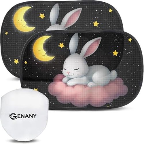 GENANY 2pcs Sleeping Rabbit Window Sun Shade for Sedan SUV Truck (21x14 Inches), Sun Shades for Side Window, Accessories for Kids, Baby Window Shades, Summer Car Decor