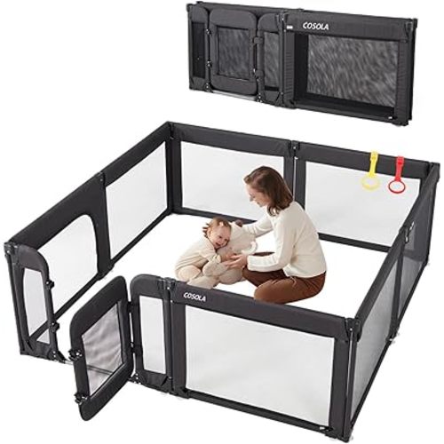 Large Baby Playpen for Babies and Toddlers 79x71 Inch, Adjustable Foldable Indoor & Outdoor Play Pen for Toddlers Twins Baby Fence Play Yards with Breathable Mesh Anti-Fall Playpen,Black
