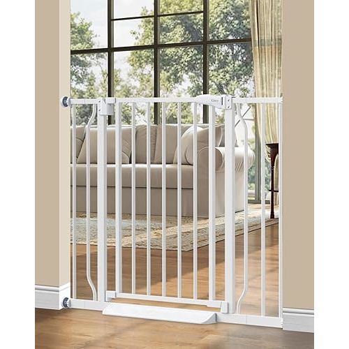 Baby Gate No Drilling, 29"-40" Auto Close Dog Gate Indoor for Doorways & Stairs, Pressure Mounted Adjustable Pet Gate, Easy Walk Through Child Gate for Children & Pets Stroller Friendly, White