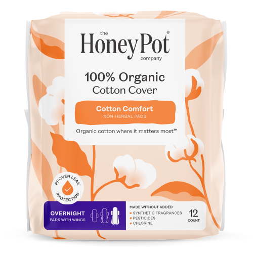 The Honey Pot Company Organic Cotton Cover Non-Herbal Overnight Pads 12 Count