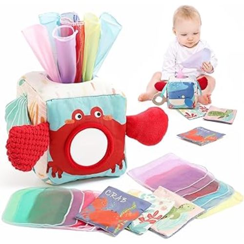 Youuys Baby Tissue Box Toy for Babies 6-12 Months, Montessori Sensory Toys for 1 Year Old Boy, Infant Toy with Crinkle Tissues & Fine Motor, for 6 9 12 18 Months Old Kids 1st Birthday