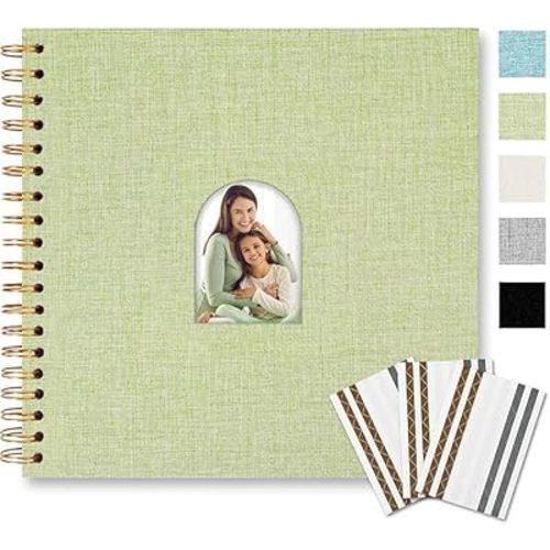 Vienrose 10x10 Inch Scrapbook Album, 20 Sheets 40 Blank Thick Pages Personalized DIY Photo Album, Linen Arch Window Memory Book for Wedding, Baby Shower, Anniversary, Travel, Gift, Grass Green