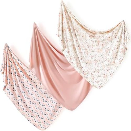 3-Pack Ultra Soft Stretchy Jersey Knit Baby Swaddle Blankets, 33x44
