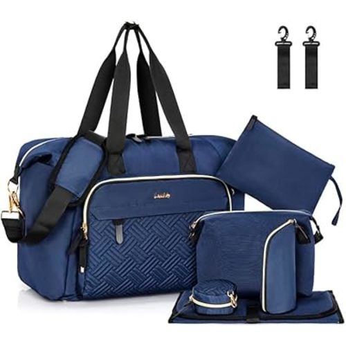 7pcs Diaper Bag Tote, Large Mommy Bag Travel Diaper, Baby Diaper Tote Bag for Mom Hospital, Dark Blue
