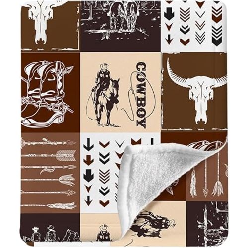 Western Blanket, Western Decor for Nursery Room, Baby Blankets for Boys Girls, Cowboy Baby Blankets, Western Baby Stuff, Soft Warm Lightweight Nursery Bed Blanket for Newborn Toddlers (01, 30x40 in)