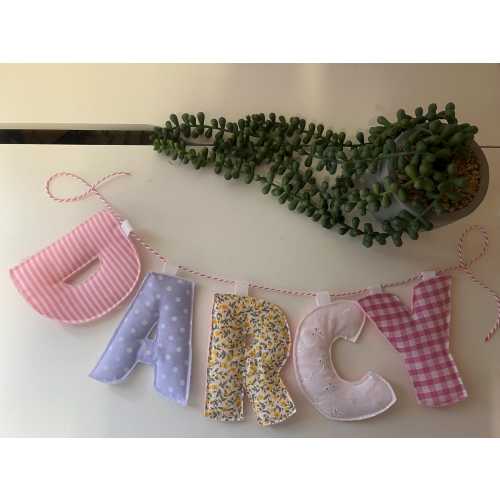 Personalised Padded Garland Banner Bunting Puffy Letters Lilac Yellow Floral Pink Mix  - Name Bunting