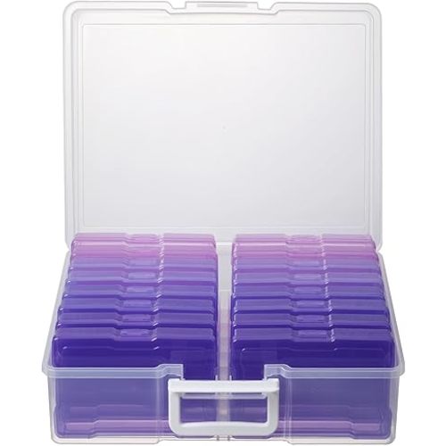 novelinks Photos Organizer 4" x 6" Photo Storage Box with Handle - 16 Inner Photo Cases Photo Box Storage Picture Organizers and Storage (Purple Gradient)