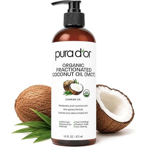 PURA D'OR ORGANIC Carrier Oils, Fractionated Coconut MCT, 16 Oz