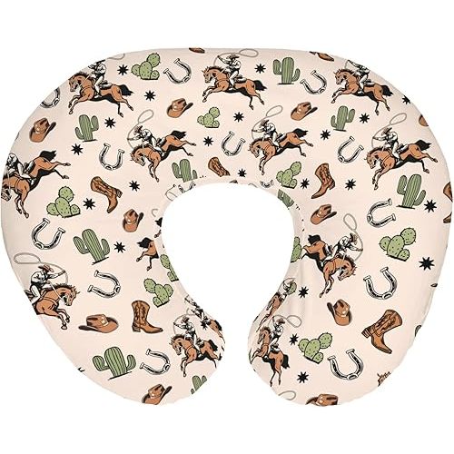 Country Western Nursing Pillow Covers for Boy Girl Cowboy Hat Boots Horse Cactus Nursing Pillow Slipcovers for Breastfeeding Pillows Wild West Desert Soft Stretchy Removable Covers for Newborn Infant