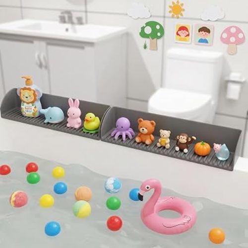 PandaEar 2 Pack Bathtub Splash Guard, Silicone Bath Toy Organizer Shelf