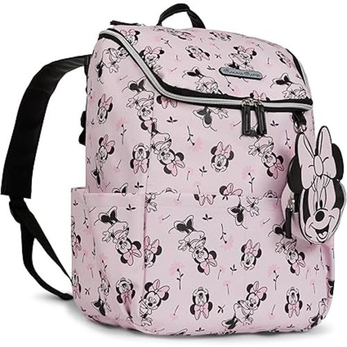Disney Diaper Bag Backpack with Changing Pad Minnie Mouse – 16” Nylon Baby Bag for Parents, Insulated Bottle Holders, Multiple Storage Pockets