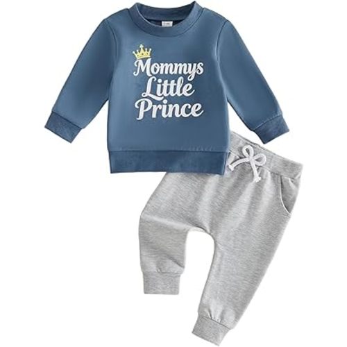 Amiblvowa Baby Boy 2Pcs Outfit Letter Print Sweatshirt Jogger Pants Set Infant Toddler Clothes Casual Outfits 0-3T