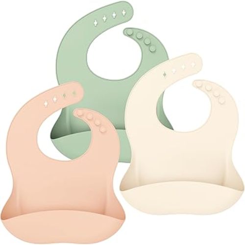 Cuddle Campus Set of 3 Silicone Bibs for Babies & Toddlers,Soft Adjustable Bibs with Pocket Food Catcher for Baby Girl,Boy