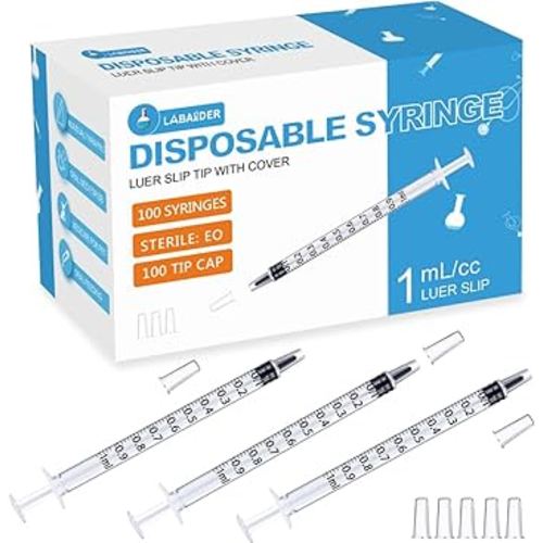 100 Pack 1ml Syringe with Cap Oral Syringes without needle for Liquid Measuring, Scientific Labs, Feeding Small Pets, Medical Student, Oil or Glue Applicator-Individually Sealed, Luer Slip
