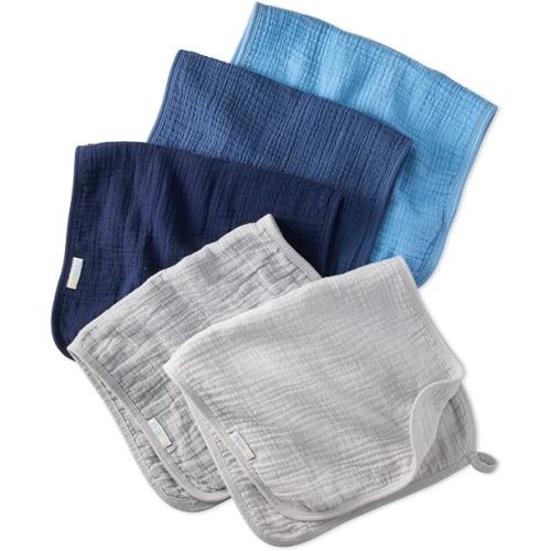 Riley - Crinkle Burp Cloths, 5 Pack Muslin Burpcloths for Newborn Girls, Boys, Unisex, Blue, One Size