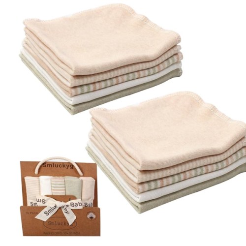 Organic Cotton Baby Washcloths - 10 Pack | Ultra-Soft Newborn Face Bath Towel - Reusable Baby Wipes for Delicate Skin Thin & Lightweight (Multicolor)