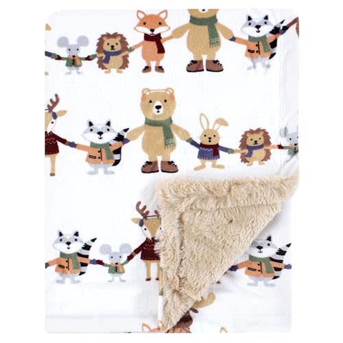 Hudson Baby Unisex Baby Plush Blanket with Furry Binding and Back, Winter Woodland Friends, One Size