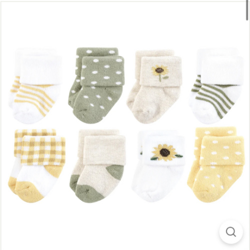 Hudson Baby Cotton Rich Newborn and Terry Socks, Sunflower
