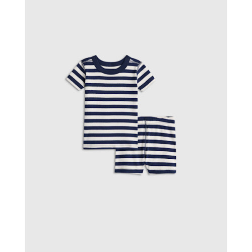 100% Organic Cotton Short Sleeve and Shorts Pajama Set in Navy Stripe