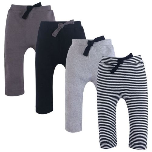 Touched by Nature Baby and Toddler Boy Organic Cotton Pants 4pk, Black Gray, 0-3 Months