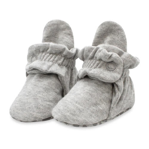 Zutano Cotton Gripper Stay-On Baby Bootie Slipper - Heather Gray