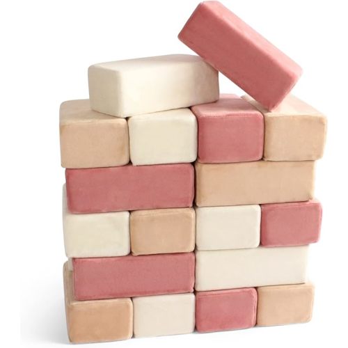 Set of 24 Soft Building Blocks for Kids - Fabric Covered Toy Foam Blocks for Stacking, Play Time, Making Structures - Promotes Gross Motor Skills - 8.25x4.25x3 (Rose Pack)
