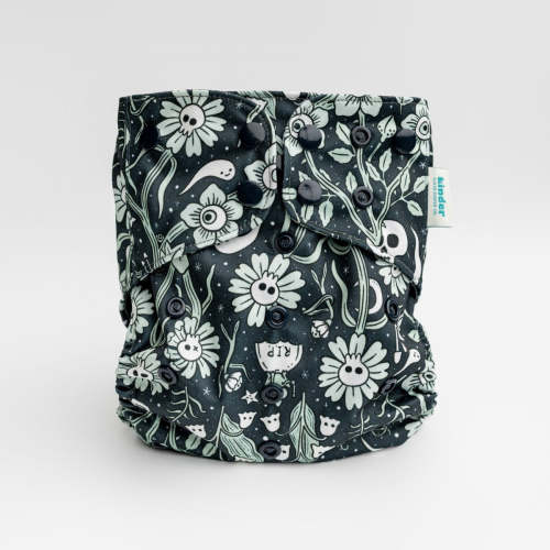 One Size Cloth Diaper with Ghost Garden Print, Midnight Garden by Malika Buttinger – Kinder Cloth Diaper Co.