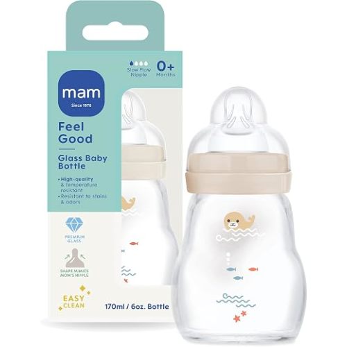 MAM 6oz Pure Glass Anti-Colic Feel Good 0+ Month Baby Bottle, 1 Pk, Unisex