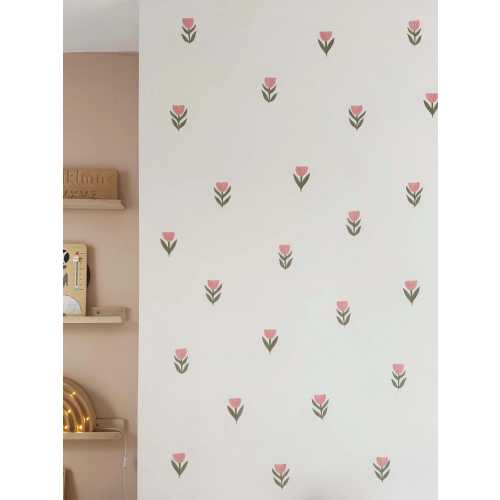 Pink Tulips wall stickers, removable fabric stickers, flower wall decal, wallpaper effect wall sticker