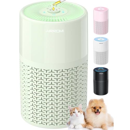 AIRROMI Pets Air Purifier for Home Allergies,Up to 660 ft².Yellow Deodorizing Activated Carbon Filter,With Fragrance Sponge for Better Sleep,Night Light,Pet Dander,Smoke,Odors,Air Cleaner A2002 Green