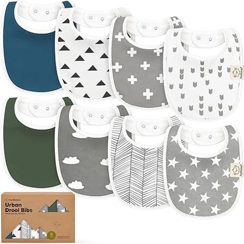 KeaBabies 8-Pack Organic Baby Bibs for Drooling and Teething - Soft Cotton Bibs for Baby Girl, Boy, Extra Absorbent, Easy to Clean & Put On for Toddler, Newborn, Infant 0-24 Months (Crossroads)