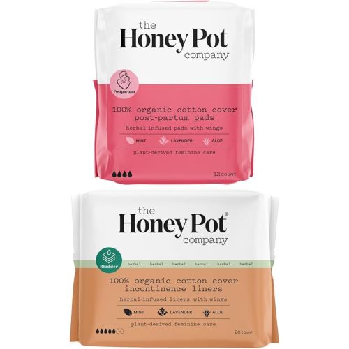 The Honey Pot Company - Postpartum Pads & Incontinence Panty Liners Bundle - Infused w/Essential Oils for Cooling Effect & Ultra-Absorbant - Postpartum Essentials - Feminine Care - FSA Eligible