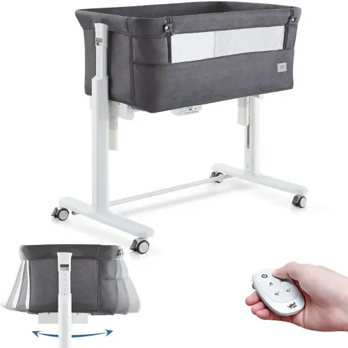 Rocking Bassinet for Baby Automatic Bedside Crib Electric Cradle 5 Heights Adjustable Bedside Sleeper for Babies Infant Smart Auto Rocking Crib 3 in 1 Bassinet on Wheels, Dark Grey