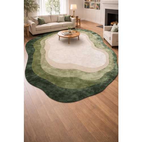 Modern Green Abstract Round Area Rug for Living Room | Hand Tufted Designer Carpet