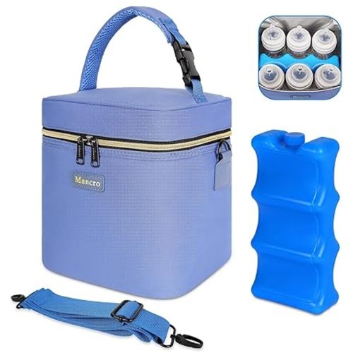 Mancro Insulated Baby Bottle Cooler Bag with Ice Pack, Breastmilk Storage Tote Fits 6 x 9oz Bottles, Waterproof Bottle Bag Companion for Breastfeeding Moms,Cream & Light Brown