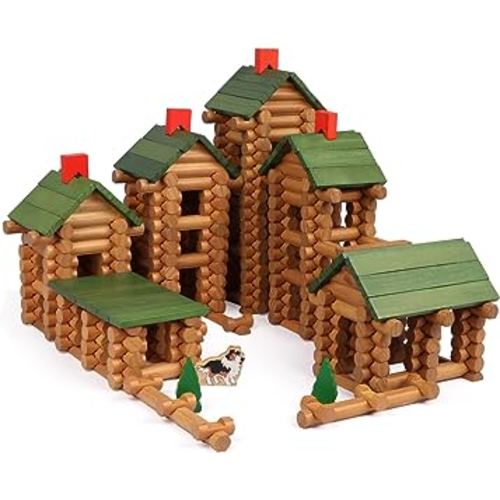 Wondertoys 530 Pcs Wooden Logs Set Ages 3+, Classic Building Log Toys for Kids, Creative Construction Engineering Educational Gifts